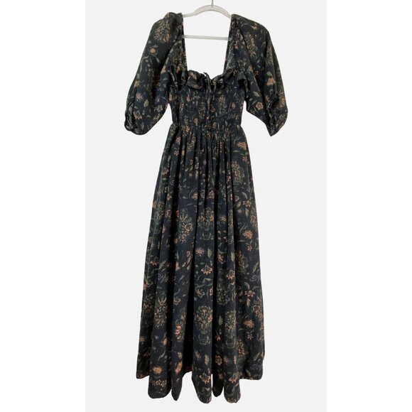 Free People Floral Maxi Dress Small Black 100% Cotton Romantic Boho Western Y2K - Picture 1 of 6